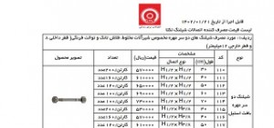 لیست قیمت اتصالات شیلنگی استیل استانداردی تکتا مورخ 21 فروردین 1402